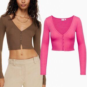 RARE ARITZIA Sunday Best V Neck Long Sleeve Quincy Ultra Pink XS